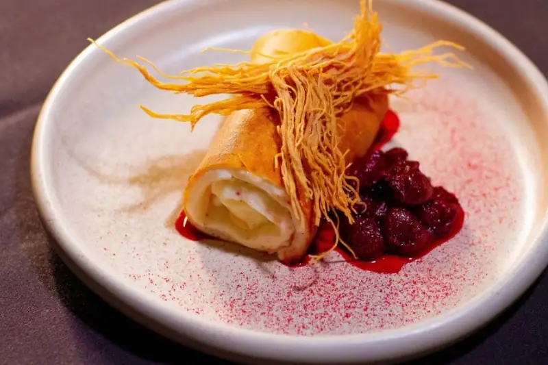 A kadayıf-wrapped Rakkas dessert with sour cherries, from the AGFG article
